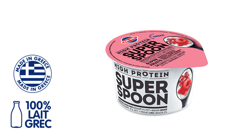 Superspoon Yaourt Grec 0% m.g. aux Superfruits Rouges (avec des morceaux de Framboise, Grenade, Gojiberry) 170g